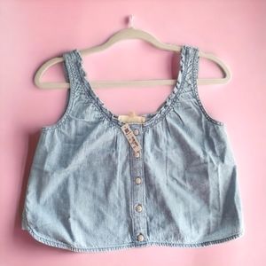 Denim Ruffled U-Neck Crop Top XS